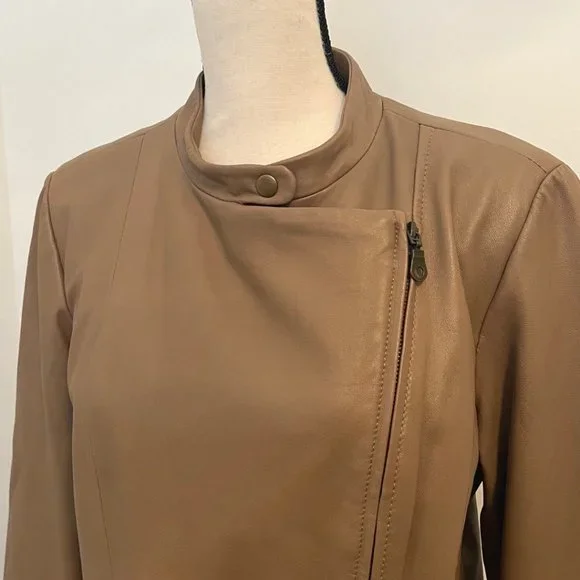 Live a Little Lamb Leather Moto Biker Jacket L Tan Camel - Picture 6 of 15